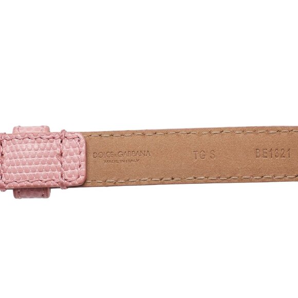 NEW Dolce & Gabbana Pink Iguana Leather Rose Embellished Chain Waist Belt, Small main image 4